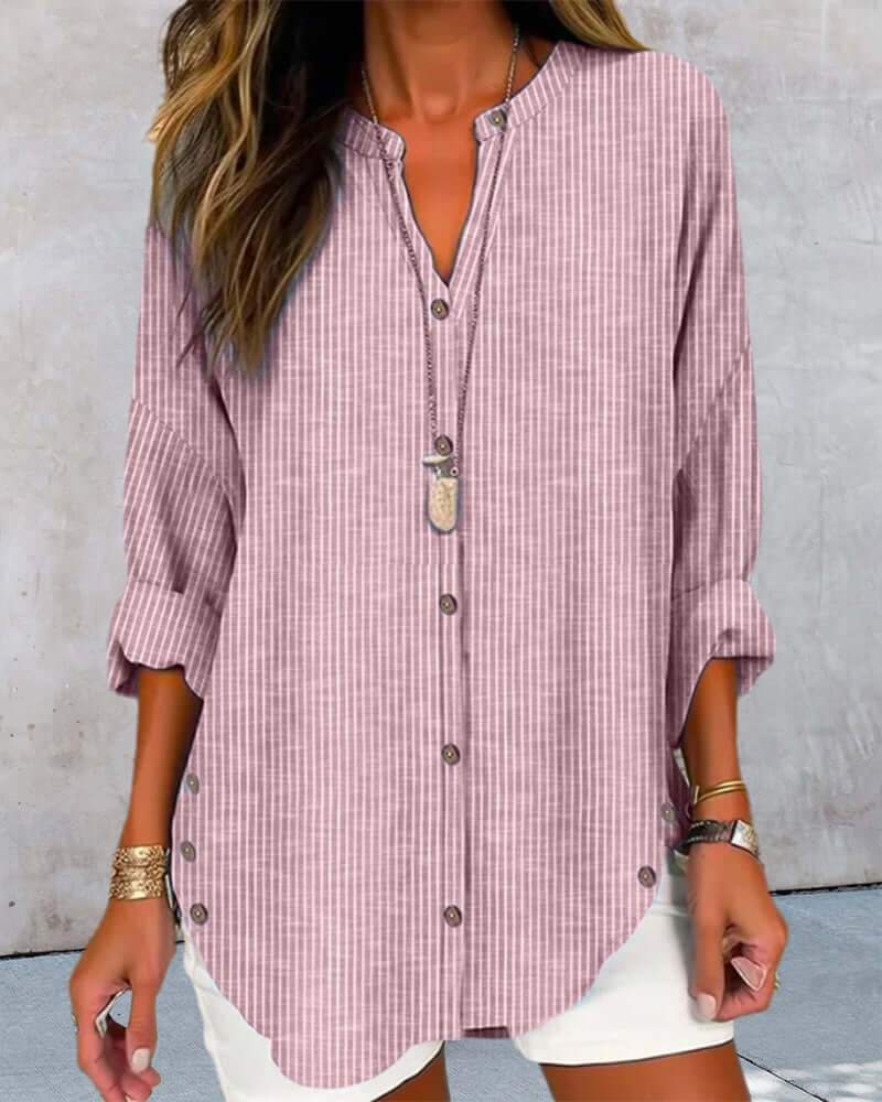 Women's Striped Button-Closure Blouse