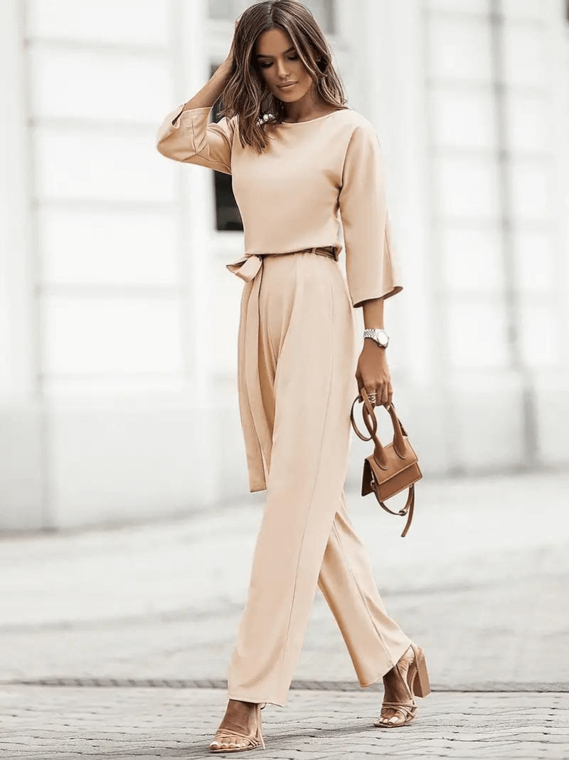 Women's Wide Leg Jumpsuit with Belt