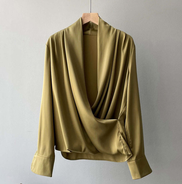 Women's Long-Sleeve Pleated Drape Blouse