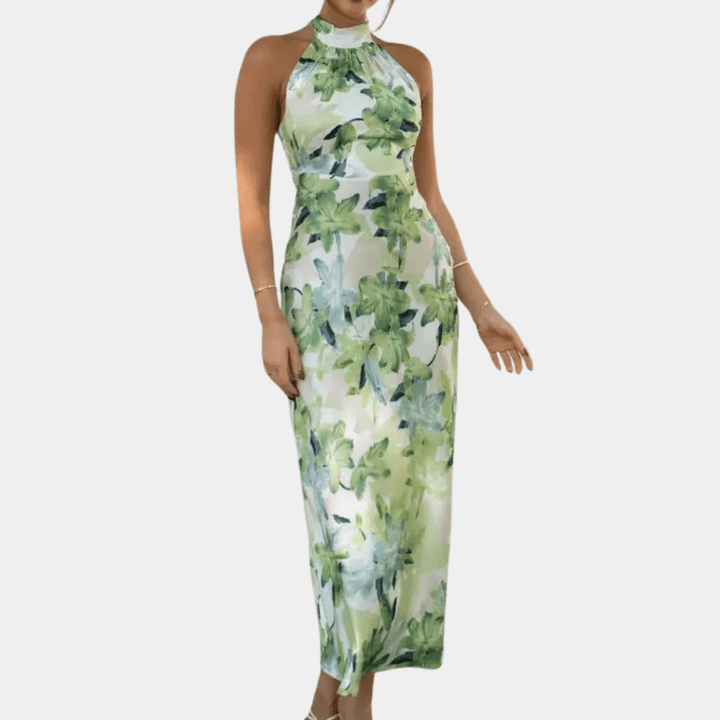 Floral Print Halter Neck Midi Dress