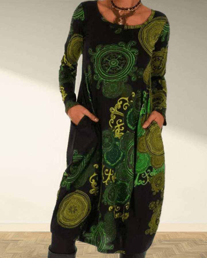Women's Bohemian Maxi Dress: Long Sleeve, Flowy Casual Fit