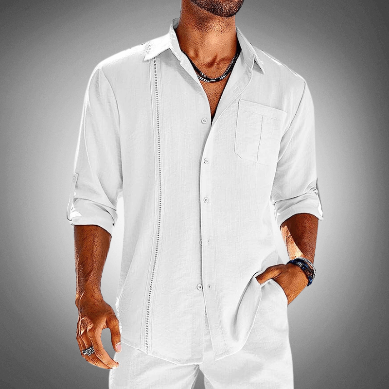 Men's Casual Long-Sleeve Shirt: Breathable Cotton Blend