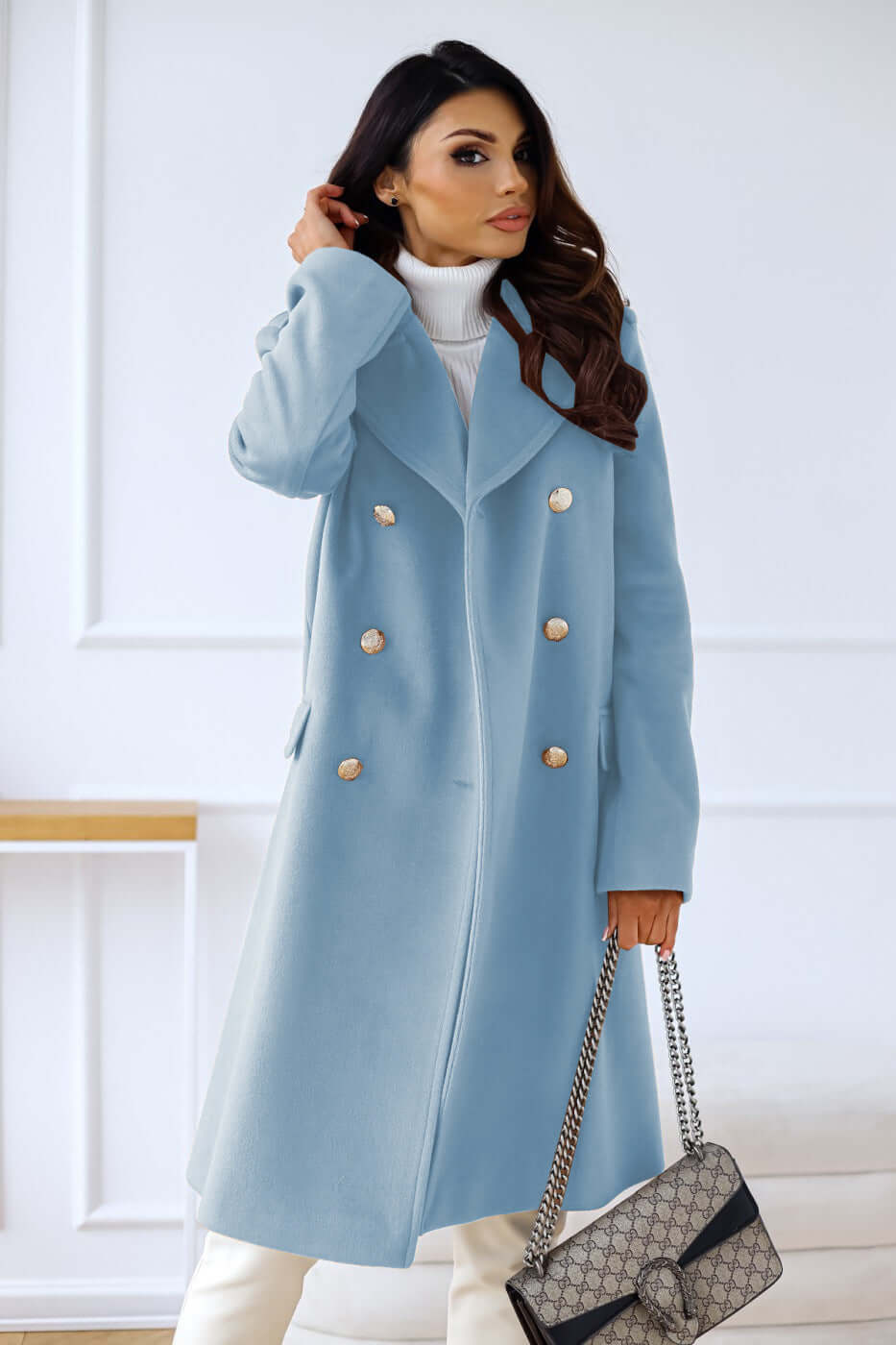 Women's Lapel Collar Long Sleeve Double-Breasted Jacket