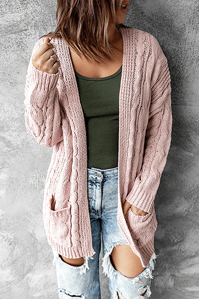 Women's Longline Cable Knit Cardigan with Pockets