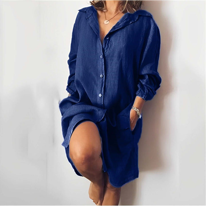 Women's Long Sleeve Shirt Dress: Casual, Breathable, Pocket Detail