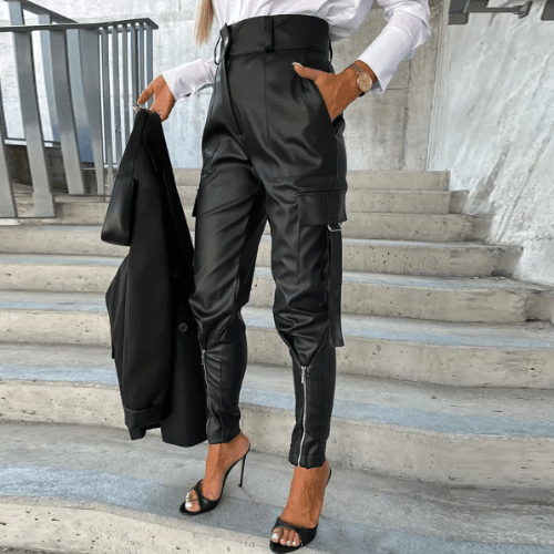 Women's PU Leather Cargo Pants: Trendy, Stylish & Comfortable