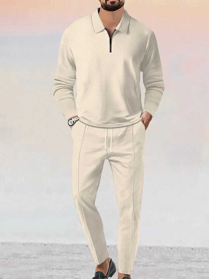 Men's Sporty Waffle Two-Piece Set: Relaxed Fit, Soft Cotton Blend