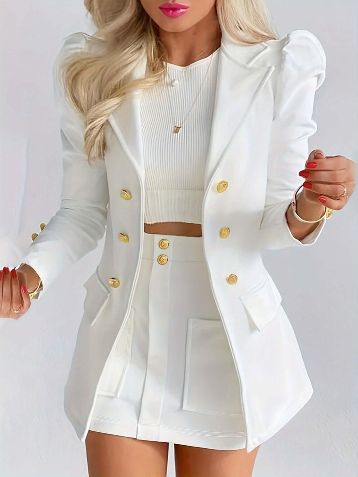 Women's Double-Breasted Blazer and Skirt Set