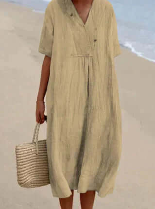 Women's Relaxed Linen-Look Midi Summer Dress