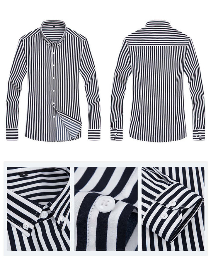 Men's Classic Fit Long Sleeve Striped Dress Shirt