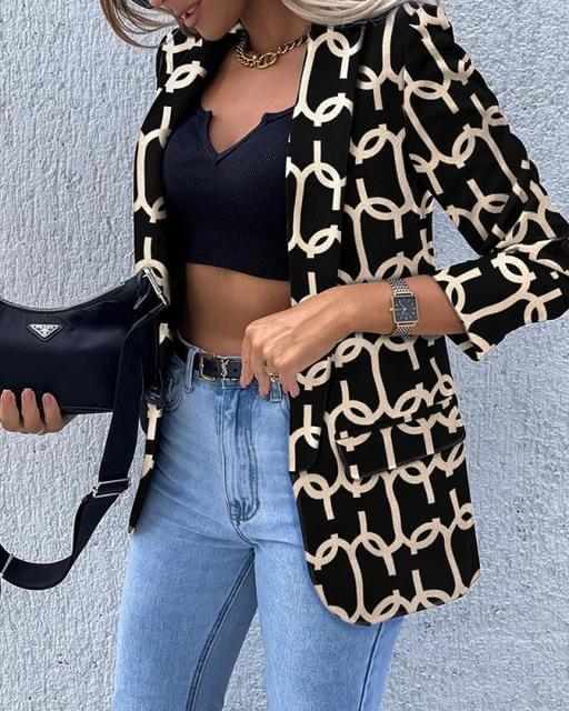 Women's Elegant Solid & Lattice Print Blazer
