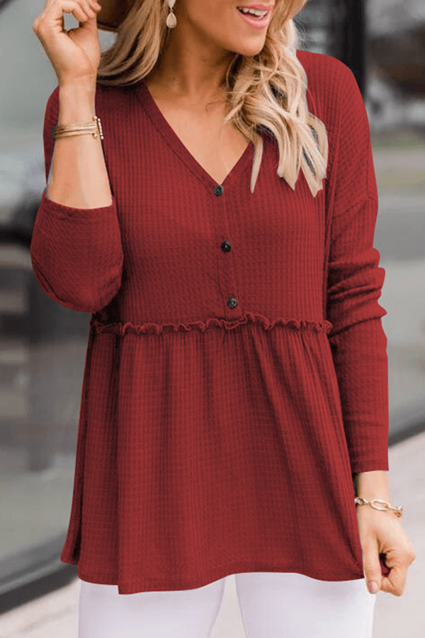 Women's Casual V-Neck Top with Buckle Detail