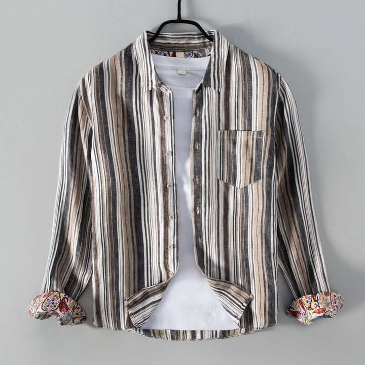 Men's Long Sleeve Striped Cotton Shirt: Regular Fit