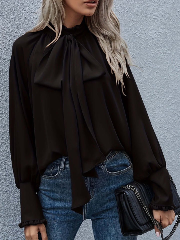 Elegant Puff Sleeve Tie-Neck Blouse for Women