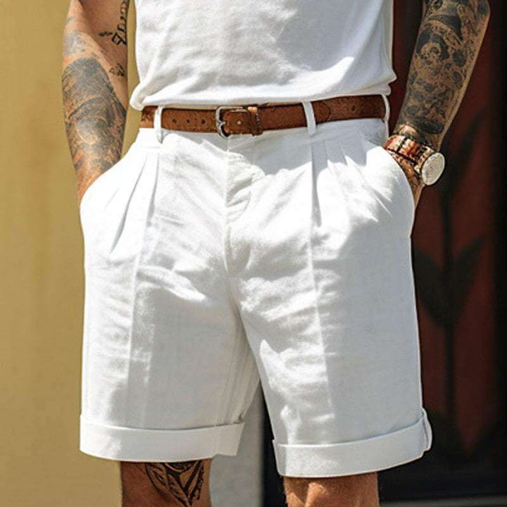 Men's Summer Cotton Linen Blend Shorts: Pleated, Cuffed, Breathable