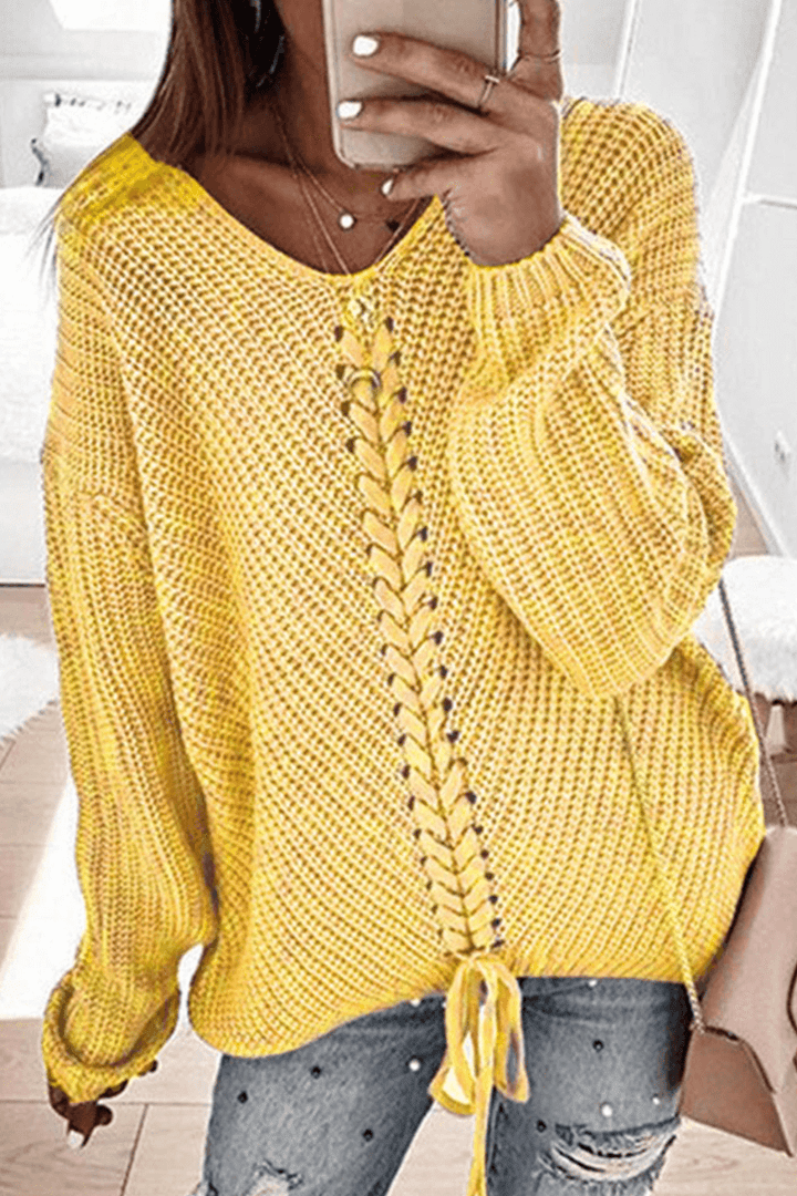 Women's Long-Sleeve Round Neck Knitted Sweater