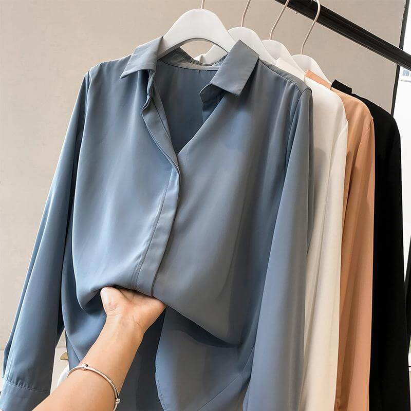 Women's Long Sleeve Elegant Chiffon Blouse