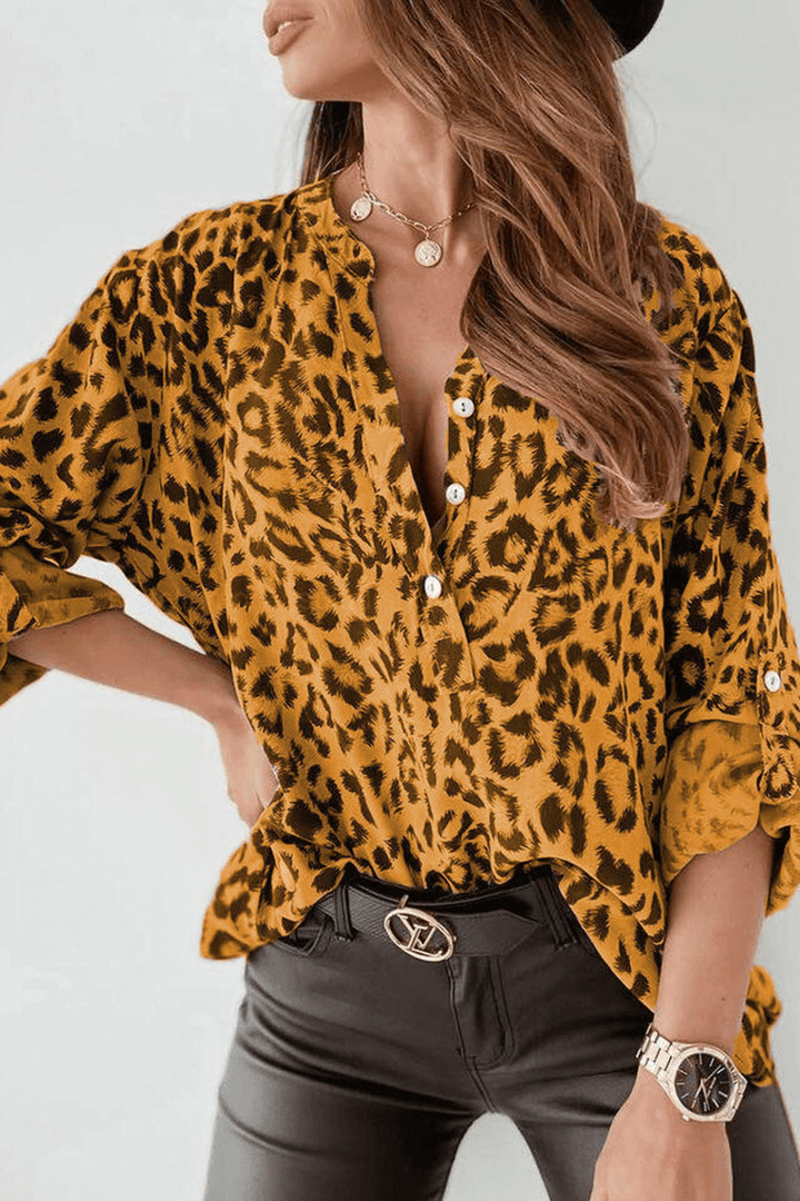 Women's Animal Print Buckle Blouse Top