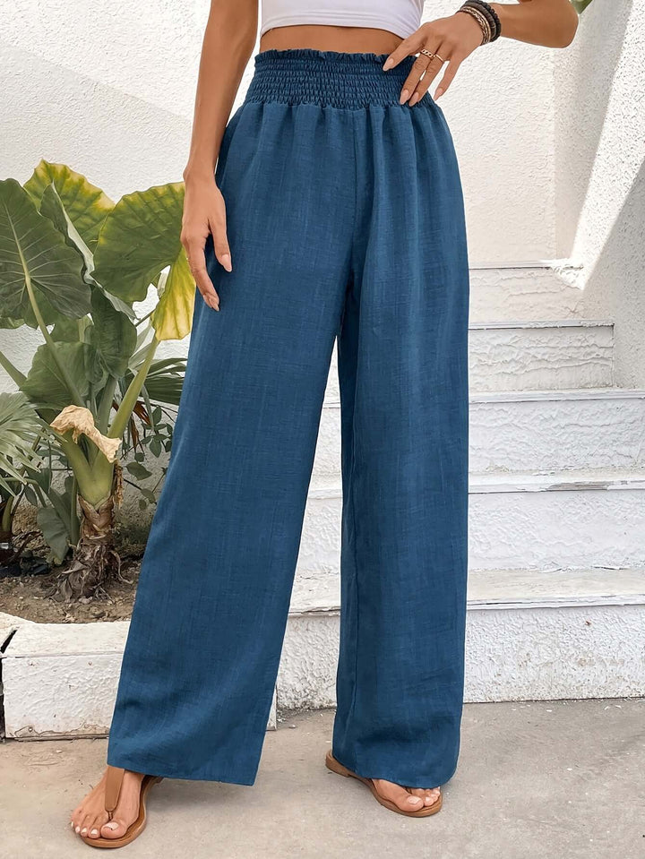 Women's High-Waisted Wide Leg Smocked Pants