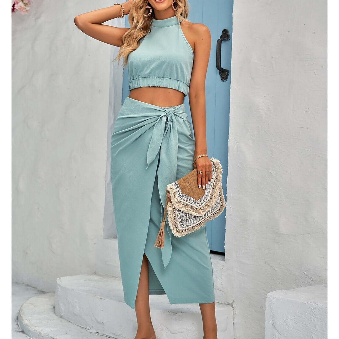 Women's Summer Two-Piece Outfit: Chic Crop Top & Midi Skirt