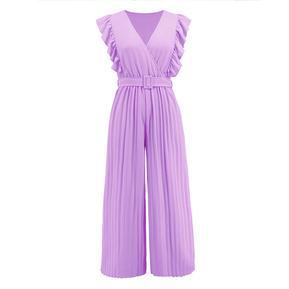 Women's V-Neck Ruffled Relaxed Fit Jumpsuit