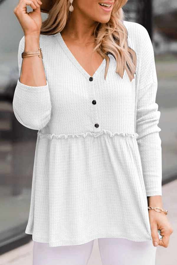 Women's Casual V-Neck Top with Buckle Detail