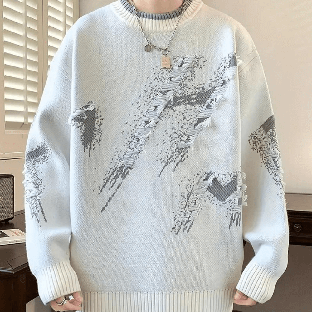 Men's Casual Distressed Knit Sweater