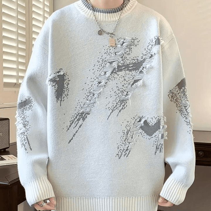 Men's Casual Distressed Knit Sweater