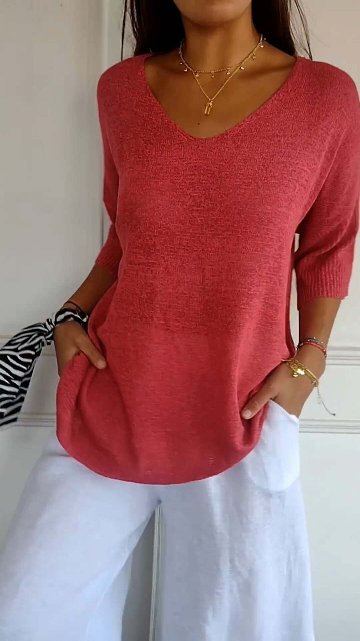 Women's Relaxed V-Neck Knit Top