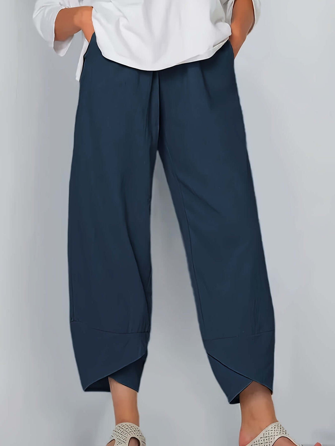 Women's Wide Leg Cropped Trousers: Relaxed Fit, Asymmetric Hem