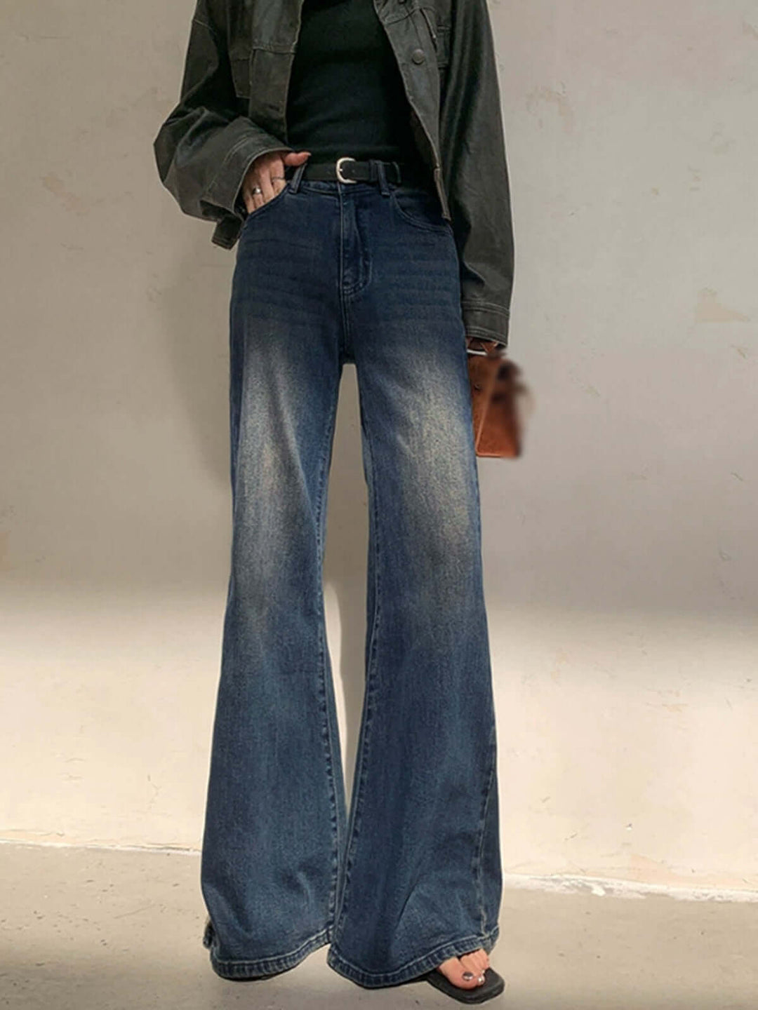 High-Waisted Wide Leg Jeans: Vintage Wash Denim