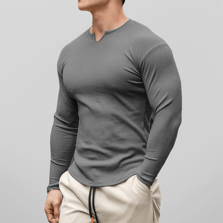 Men's Slim Fit Long Sleeve Ribbed Henley Shirt