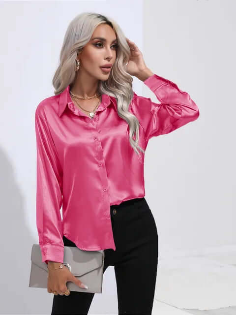 Women's Elegant Satin Long-Sleeve Blouse