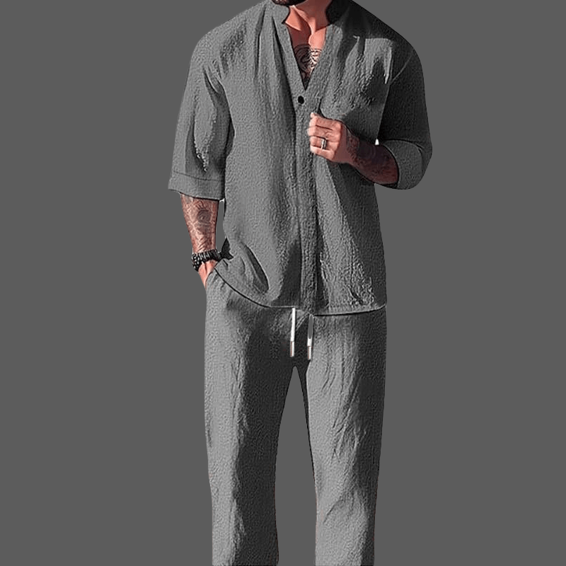 Men's Relaxed-Fit Loungewear Set: Cotton Linen Blend