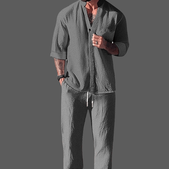 Men's Relaxed-Fit Loungewear Set: Cotton Linen Blend