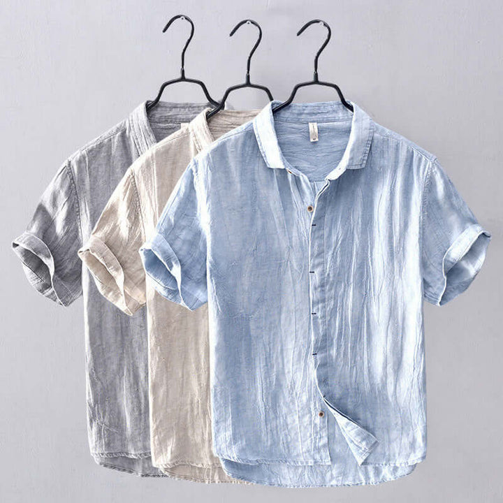 Men's Regular Fit Short Sleeve Shirt with Stand-Up Collar