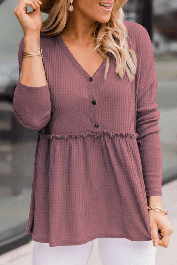 Women's Casual V-Neck Top with Buckle Detail