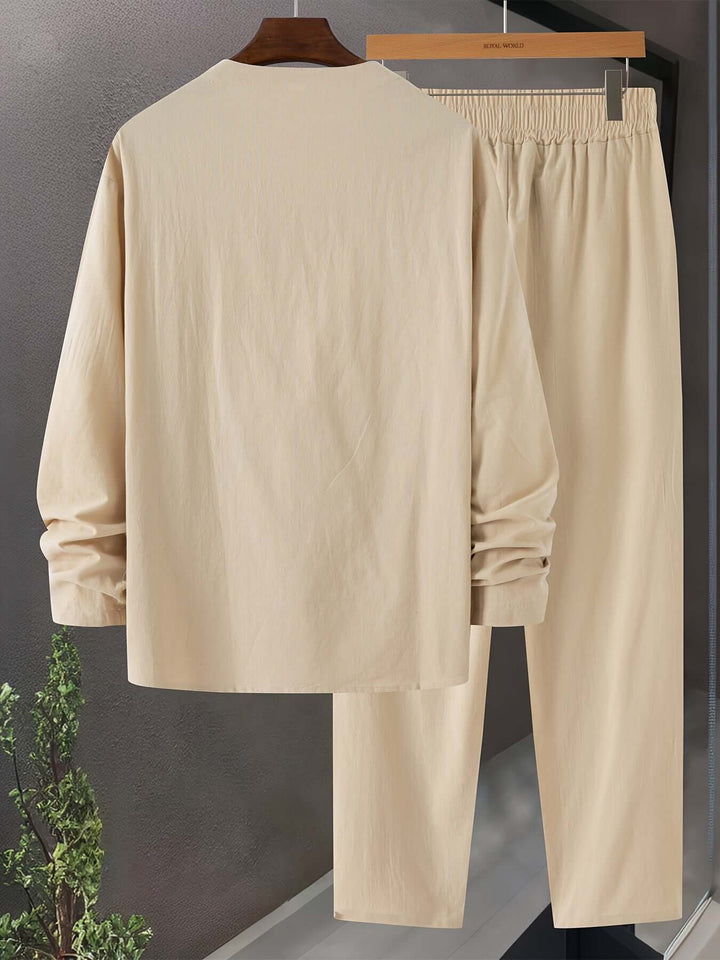 Men's Relaxed-Fit Loungewear Set: V-Neck Top & Trousers