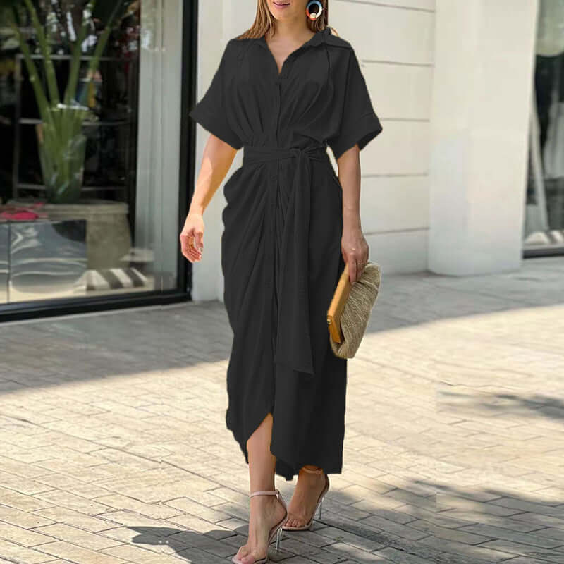 Women's Summer Ruffle Print Shirt Dress