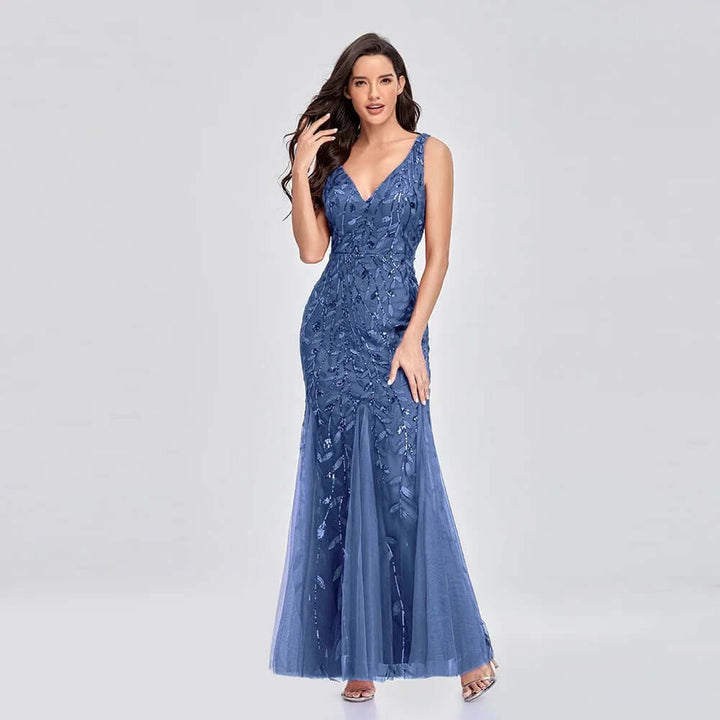 Elegant Floor-Length Sequin Evening Gown