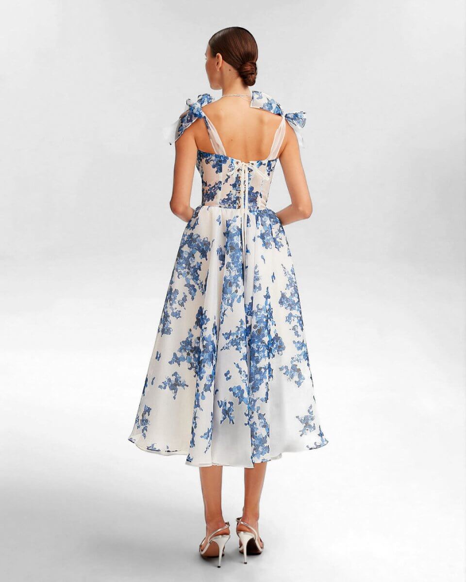 Elegant Blue Midi Women's Dress