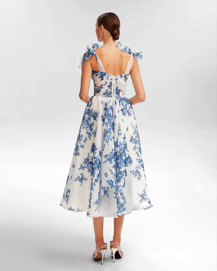 Elegant Blue Midi Women's Dress