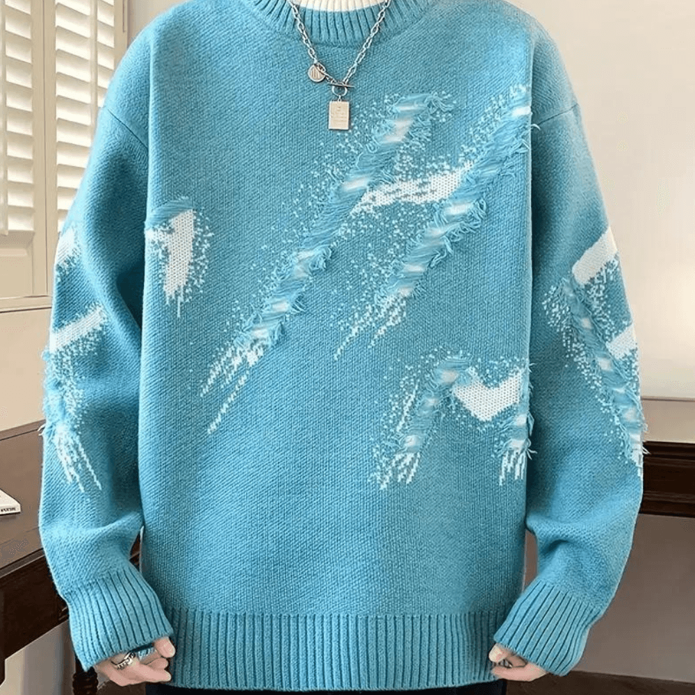 Men's Casual Distressed Knit Sweater