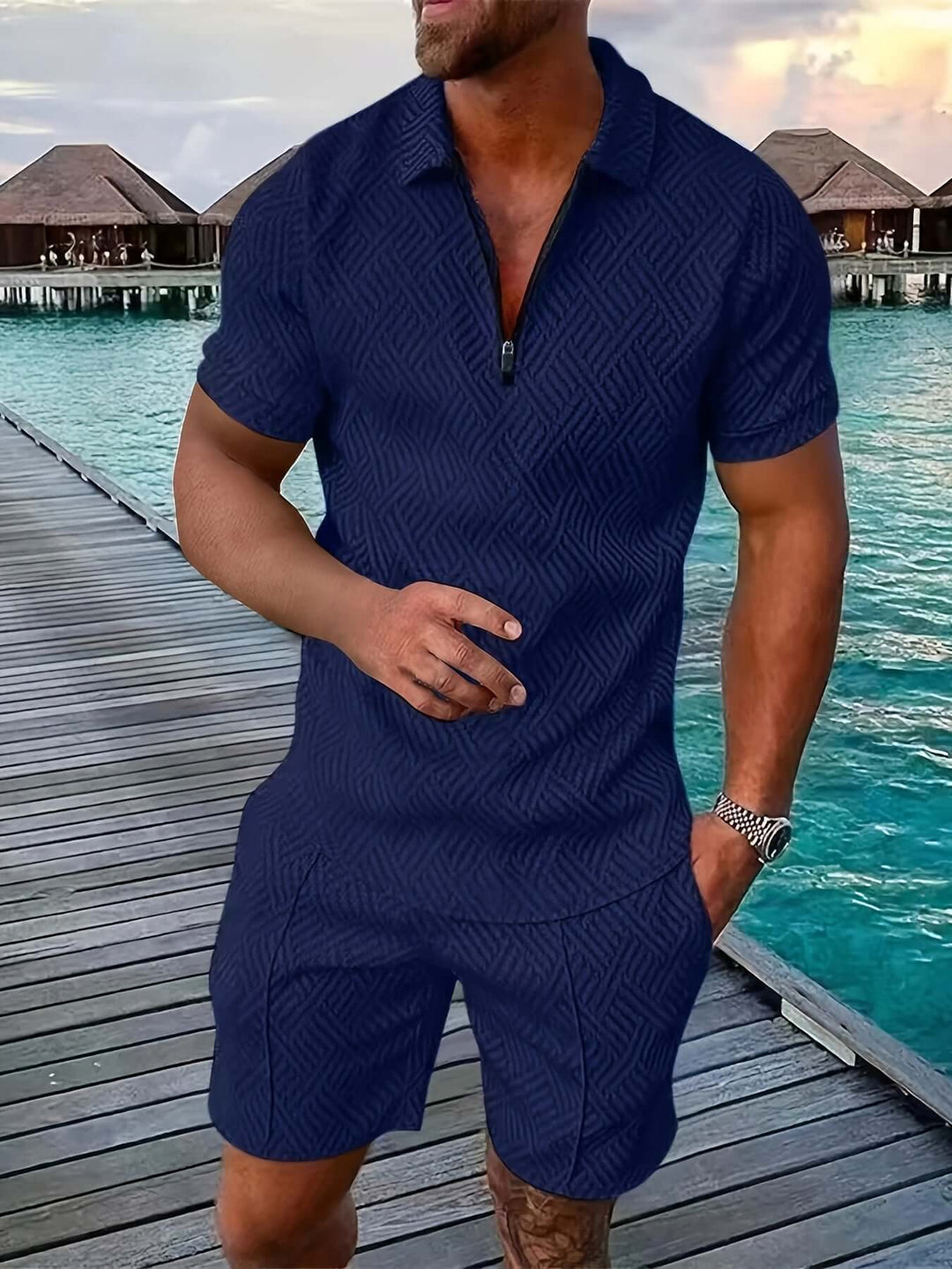 Men's Geometric Print Summer Short Set
