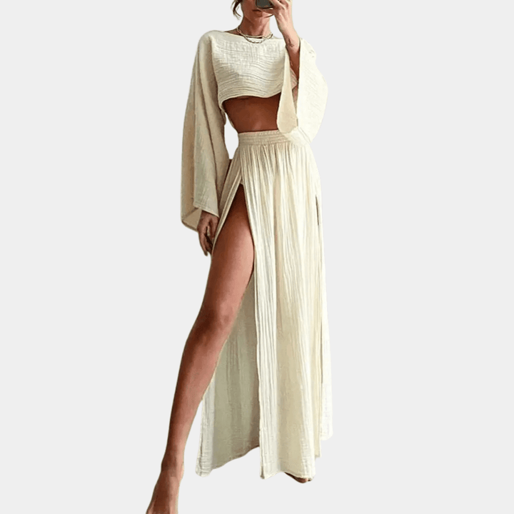 Women's Summer Two-Piece Outfit: Flowy Crop Top & Maxi Skirt