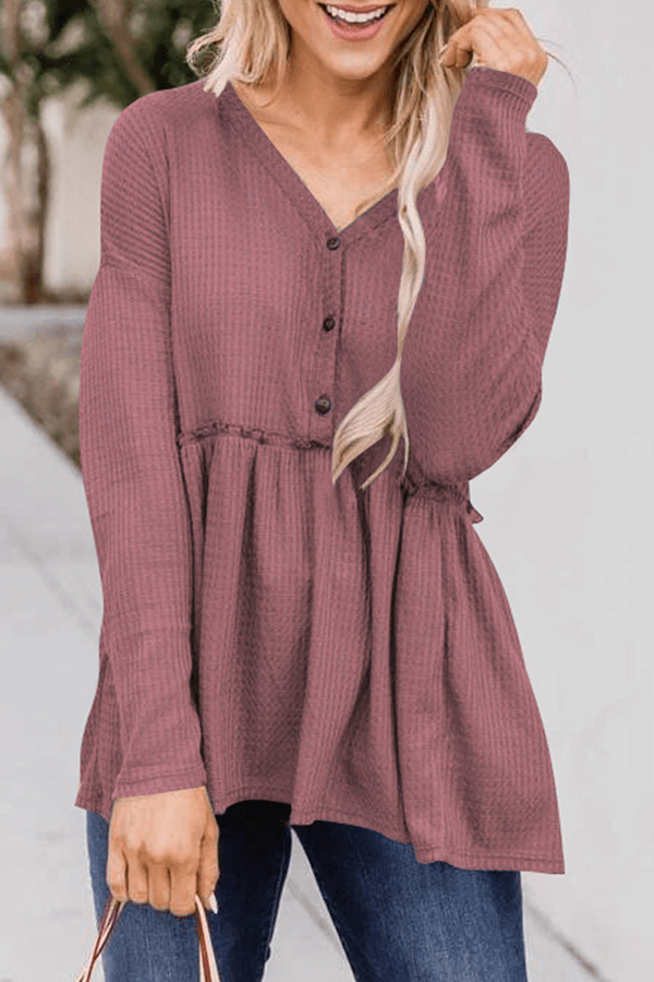 Women's Casual V-Neck Top with Buckle Detail
