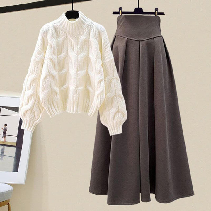Women's Cable Knit Sweater & A-Line Skirt Set