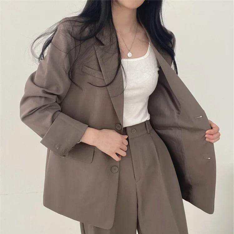Women's Smart Casual Suit: Oversized Blazer & High-Waisted Trousers