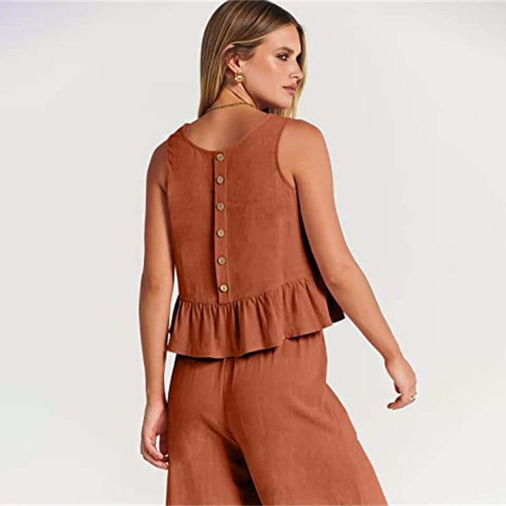 Women's Summer Sleeveless Jumpsuit: Peplum Waist, Wide Leg
