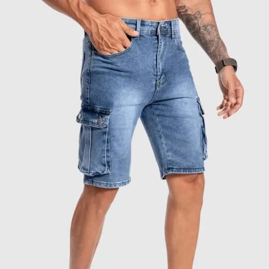 Men's Durable Denim Cargo Shorts: Casual Fit, Multiple Pockets